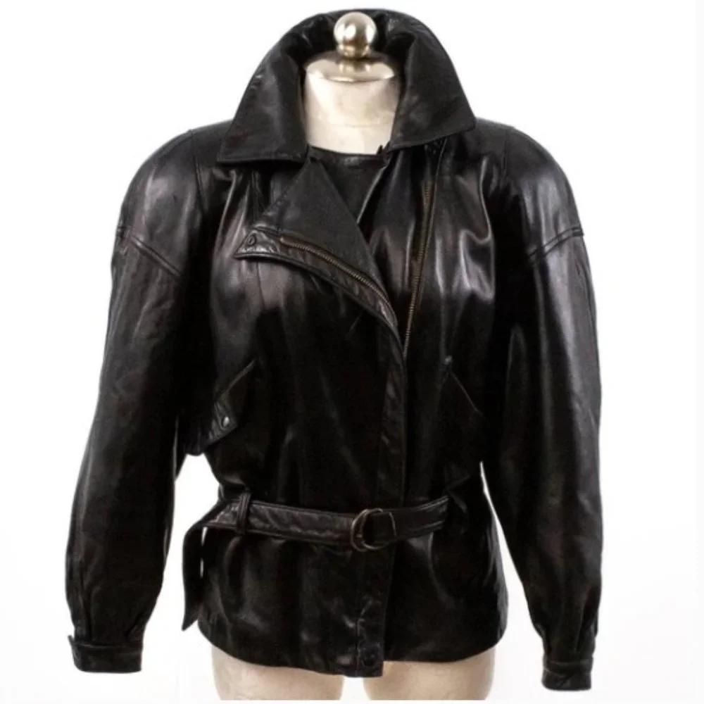 Vintage 80s Black Leather Jacket M Footballer Short Blazer Coat - Picture 11 of 14